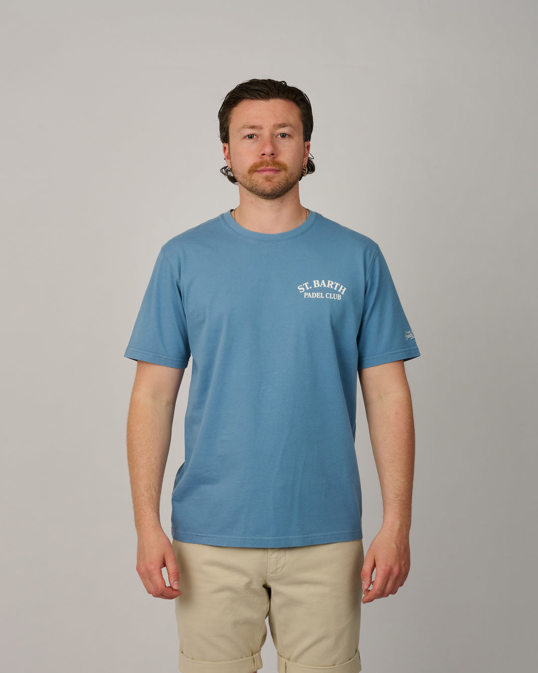 model van MC2 Saint Barth Portland Padel Club heren T-shirt in dusty blue bij Checkpoint Mol