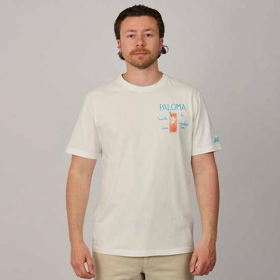 MC2 Saint Barth Portofino Paloma heren T-shirt met cocktailborduurwerk bij Checkpoint Mol op model met beige broek