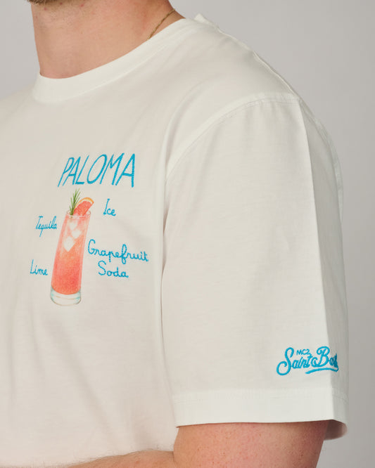 Paloma tshirt detail vMC2 Saint Barth Portofino Paloma heren T-shirt met cocktailborduurwerk bij Checkpoint Mol