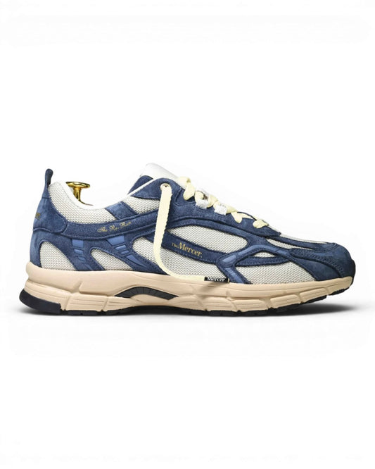 zijaanzicht packshot van Mercer The Re-Run Desert 2.0 Blue/Blue unisex sneaker bij Checkpoint Mol, productcode ME262007-655