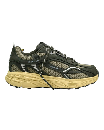 Mercer The Re-Run MAX sneaker in Army Green met gelaagd retro runner-silhouet