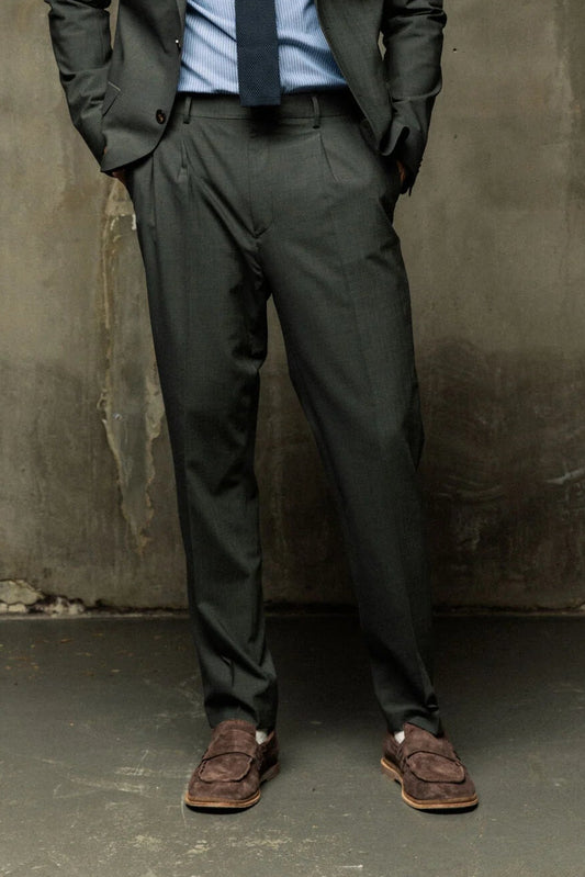 Mos Mosh Gallery Jones broek Dark Green gecombineerd met James single-breasted Dynamic Luxe blazer
