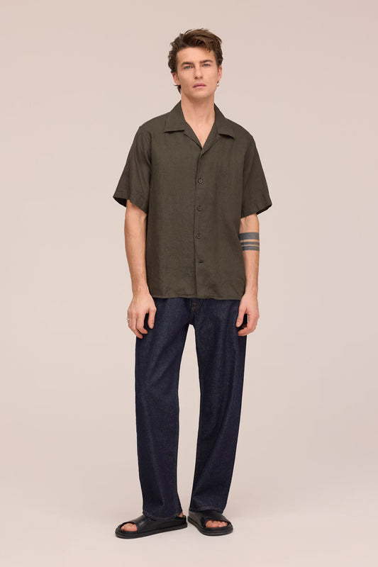 NN.07 Julio 5708 Shirt Linen Open Collar Dark Army