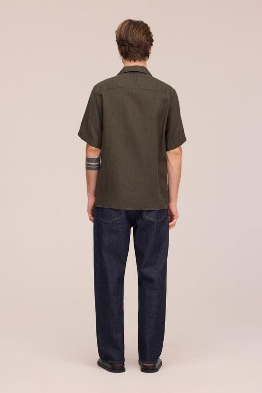 NN.07 Julio 5708 Shirt Linen Open Collar Dark Army