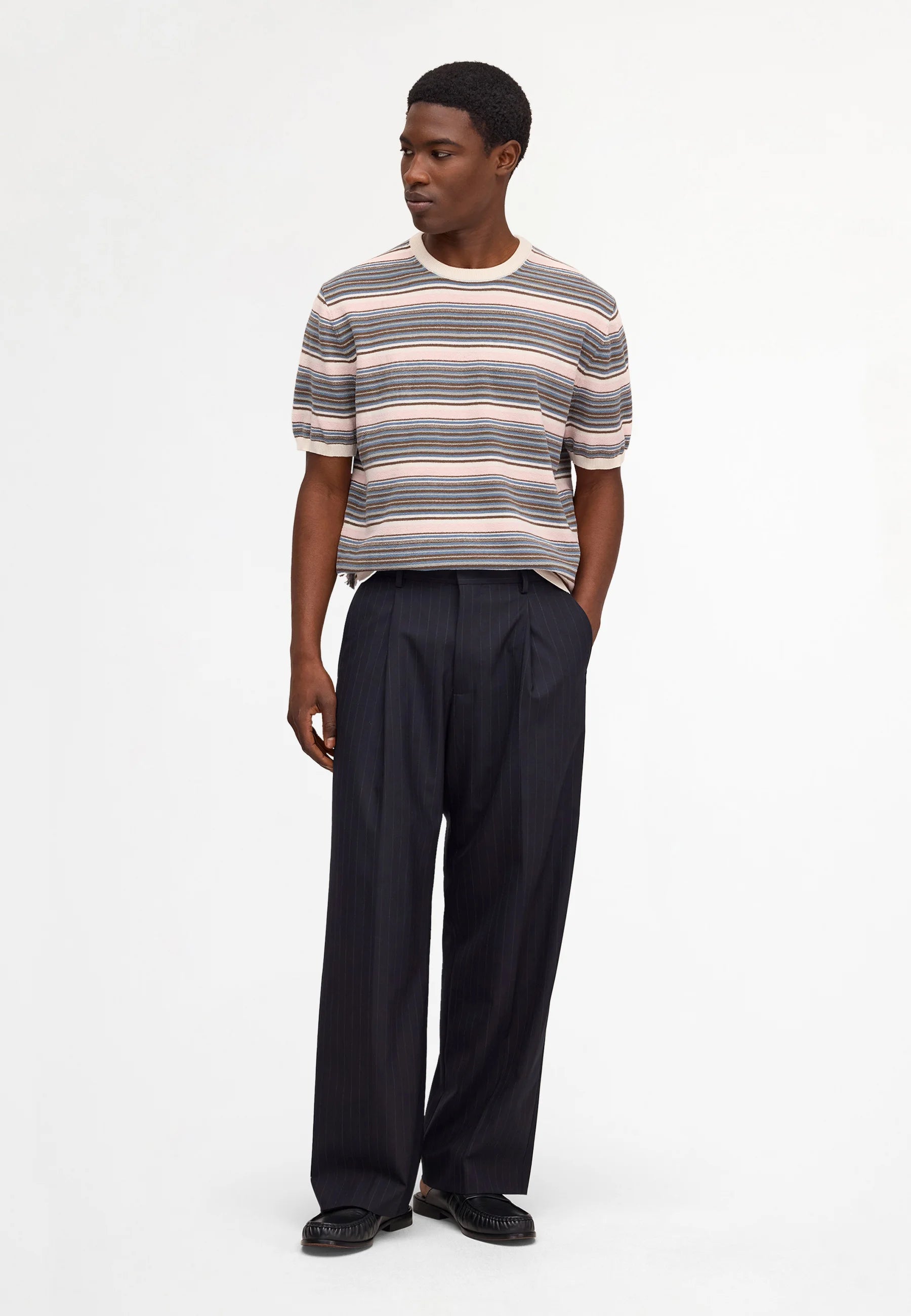 NN.07 Danny 60059 Ultrasoft Chenille Knit T-shirt in Multi Stripe bij Checkpoint Mol