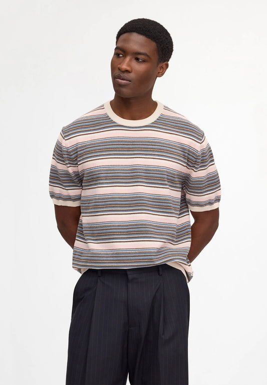 NN.07 Danny 60059 Ultrasoft Chenille Knit T-shirt in Multi Stripe bij Checkpoint Mol