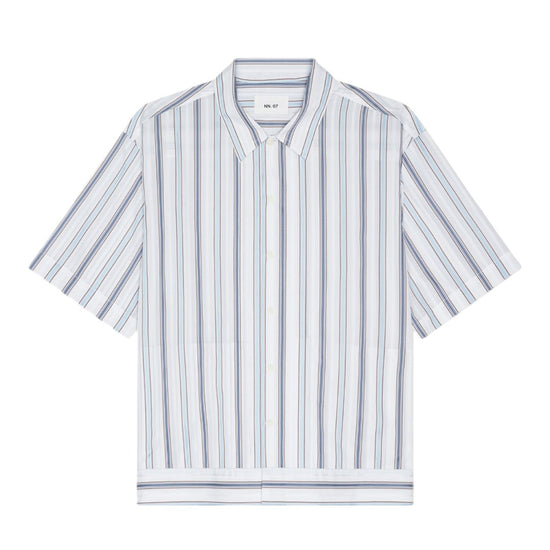 NN.07 Reed SS 50073 Supima Cotton Shirt in Blue Stripe bij Checkpoint Mol