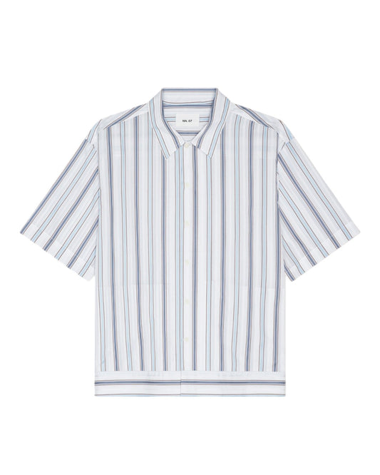 NN.07 Reed SS 50073 Supima Cotton Shirt in Blue Stripe bij Checkpoint Mol