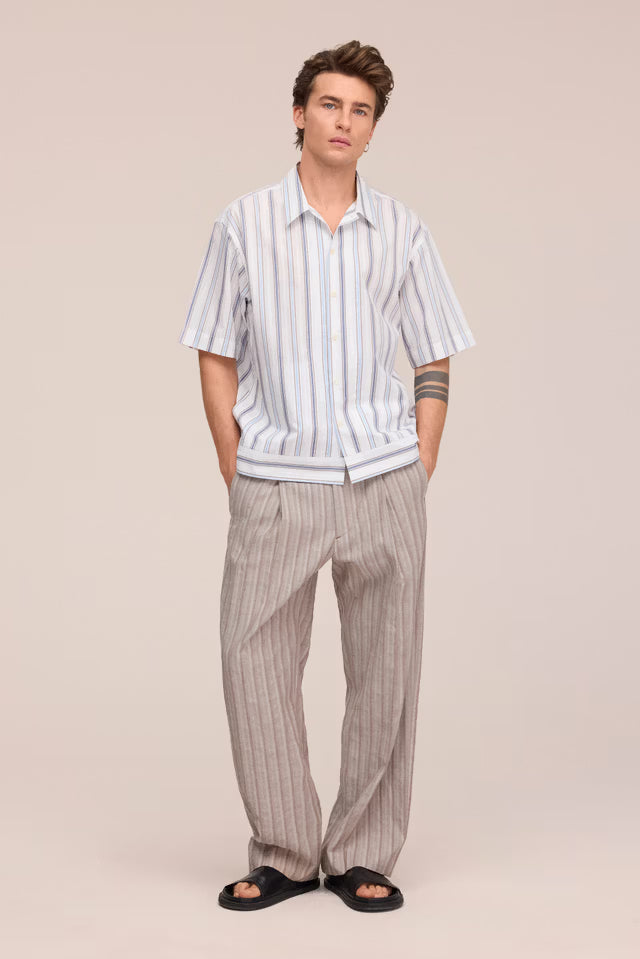 NN.07 Reed SS 50073 Supima Cotton Shirt in Blue Stripe bij Checkpoint Mol2