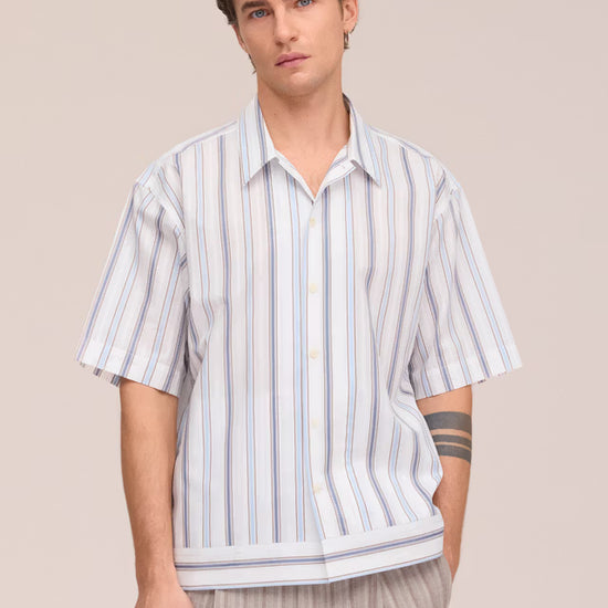 NN.07 Reed SS 50073 Supima Cotton Shirt in Blue Stripe bij Checkpoint Mol