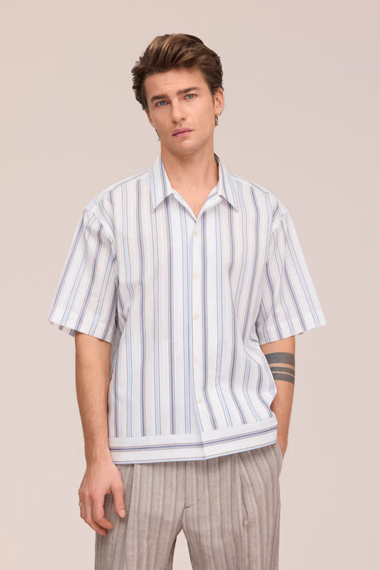 NN.07 Reed SS 50073 Supima Cotton Shirt in Blue Stripe bij Checkpoint Mol