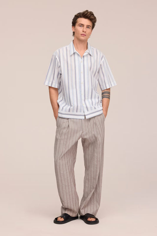 NN.07 Reed SS 50073 Supima Cotton Shirt in Blue Stripe bij Checkpoint Mol