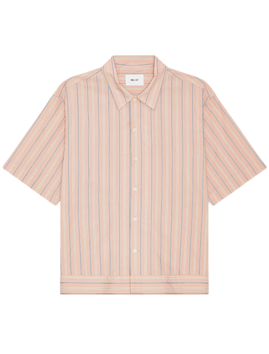 NN.07 Reed SS 50073 Pima Cotton Shirt in Pink Stripe bij Checkpoint Mol
