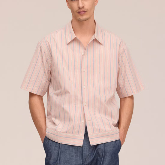 NN.07 Reed SS 50073 Pima Cotton Shirt in Pink Stripe bij Checkpoint Mol1