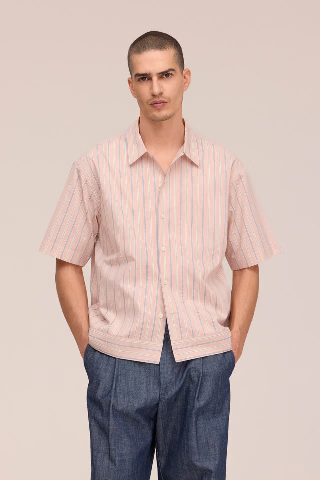 NN.07 Reed SS 50073 Pima Cotton Shirt in Pink Stripe bij Checkpoint Mol1