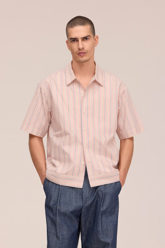 NN.07 Reed SS 50073 Pima Cotton Shirt in Pink Stripe bij Checkpoint Mol1