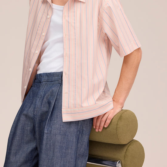 NN.07 Reed SS 50073 Pima Cotton Shirt in Pink Stripe bij Checkpoint Mol5