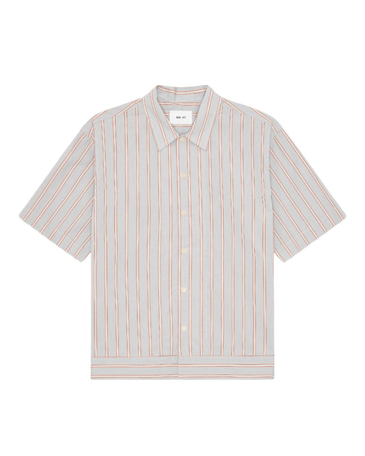 NN.07 Reed SS 5322 Supima Cotton Overshirt in Red Stripe bij Checkpoint Mol