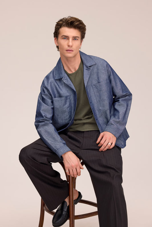 NN.07 Rob 50067 Chambray Denim Overshirt in Raw Indigo bij Checkpoint Mol