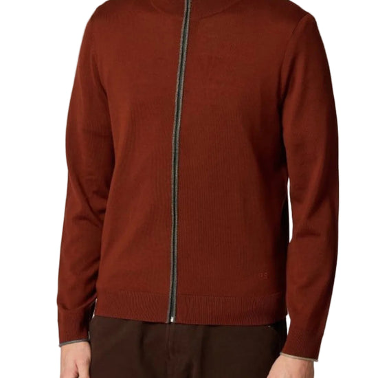 Paul Smith Merino Full Zip Cardigan Roest – vooraanzicht op model | Checkpoint Mol