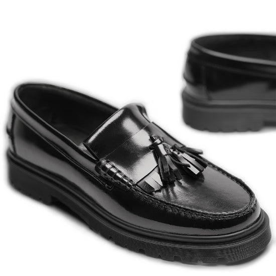 Playboy Shoes Florida van een enkelezwarte loafer in zijaanzicht