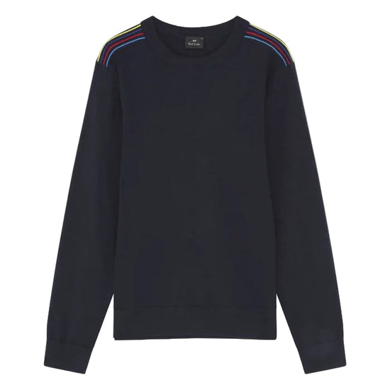 PS Paul Smith blauwe sweater met signature stripes op schouders