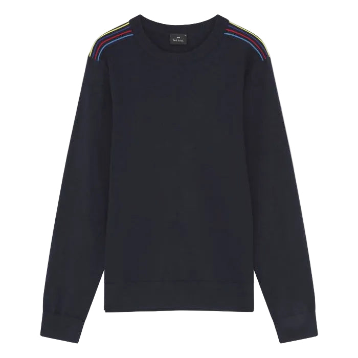 PS Paul Smith blauwe sweater met signature stripes op schouders