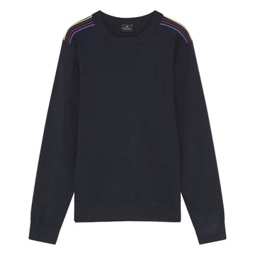 PS Paul Smith blauwe sweater met signature stripes op schouders
