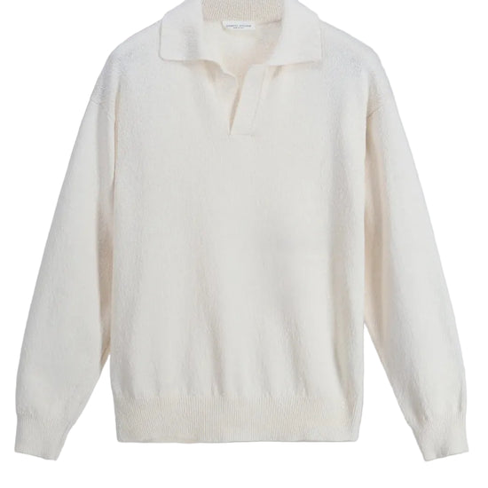 Roberto Collina Irregular Texture Skipper Polo in ecru katoen