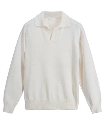 Roberto Collina Irregular Texture Skipper Polo in ecru katoen