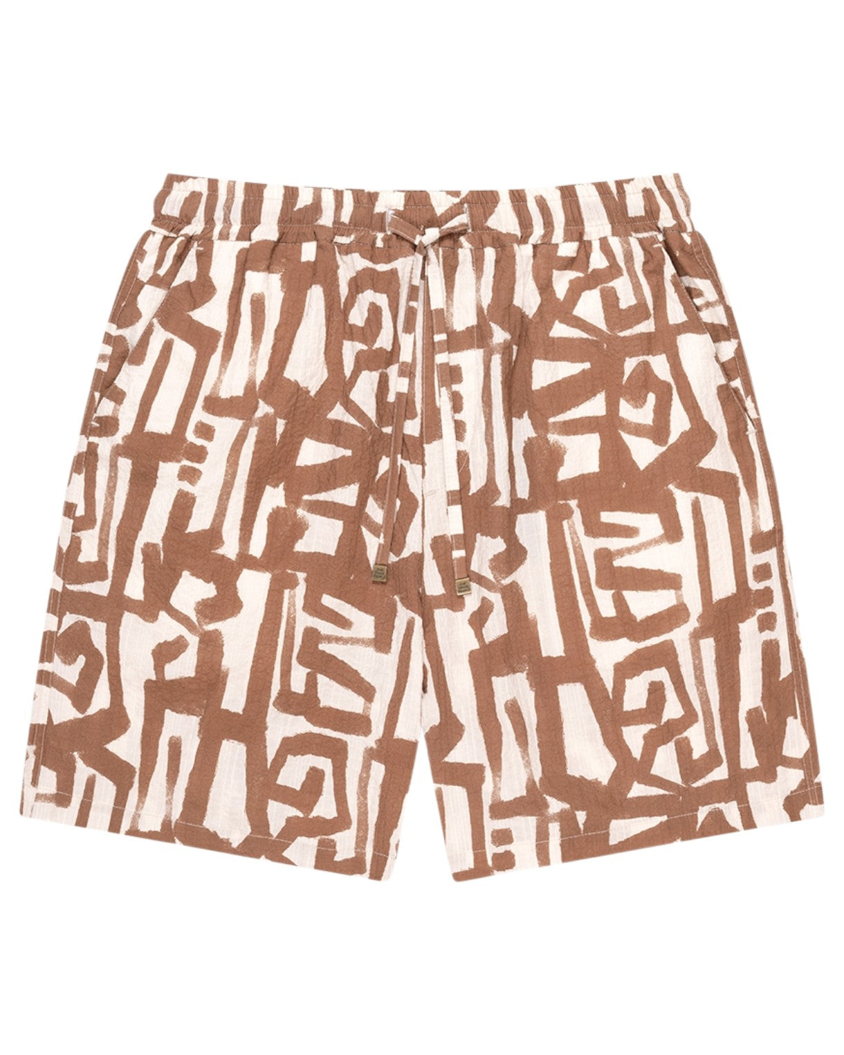The GoodPeople Henry Printed Shorts Beige Brown met all-over print bij Checkpoint Mol