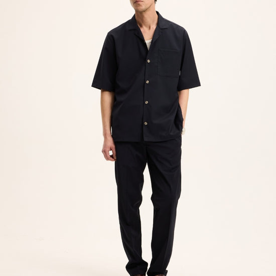 Navy Sage Wool-Linen Blend Shirt outfit