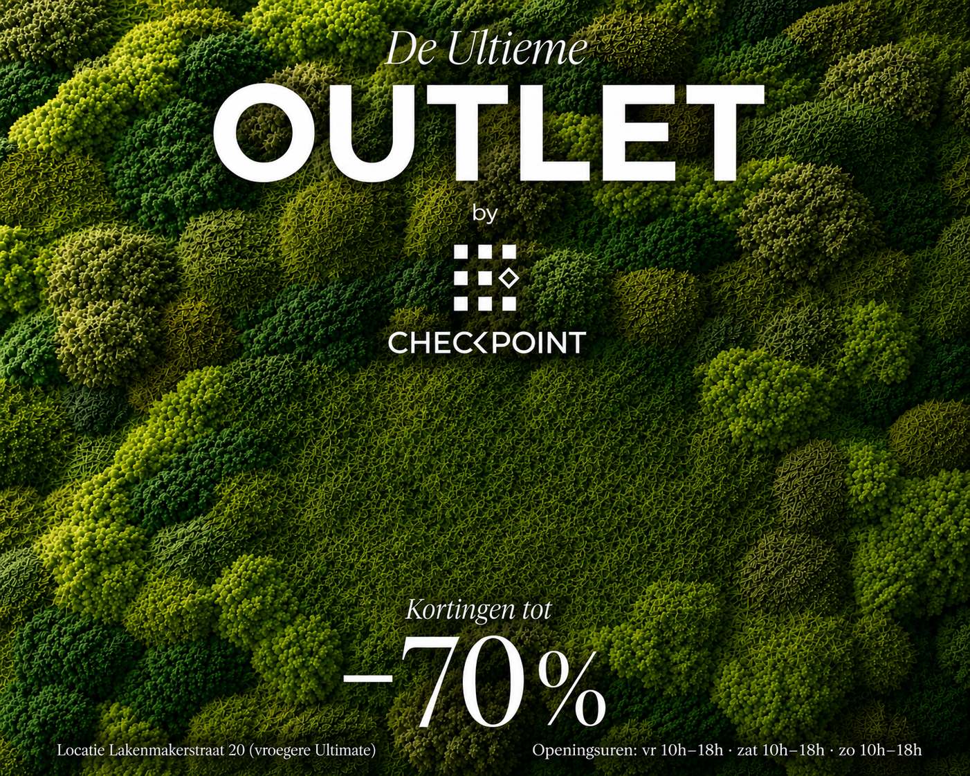 banner om de outlet van checkpoint bij de vroegere Ultimate aan te kondigen