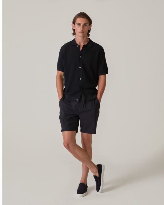 Ryans Knitted Combed Cotton Structured Polo NIght Blue