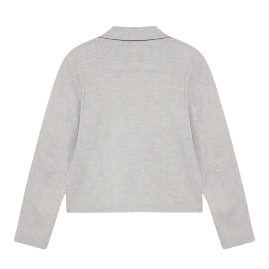 Detail van kraag en sluiting van Won Hundred Dutton Jacket Light Grey Melange