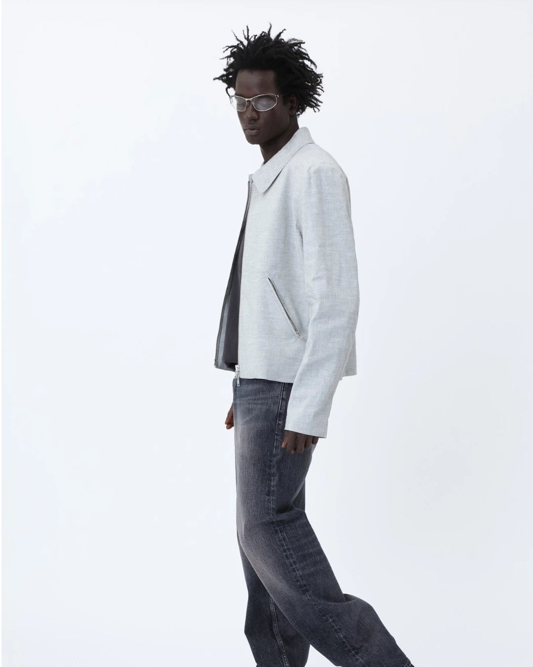 Stofdetail van Won Hundred Dutton Jacket Light Grey Melange