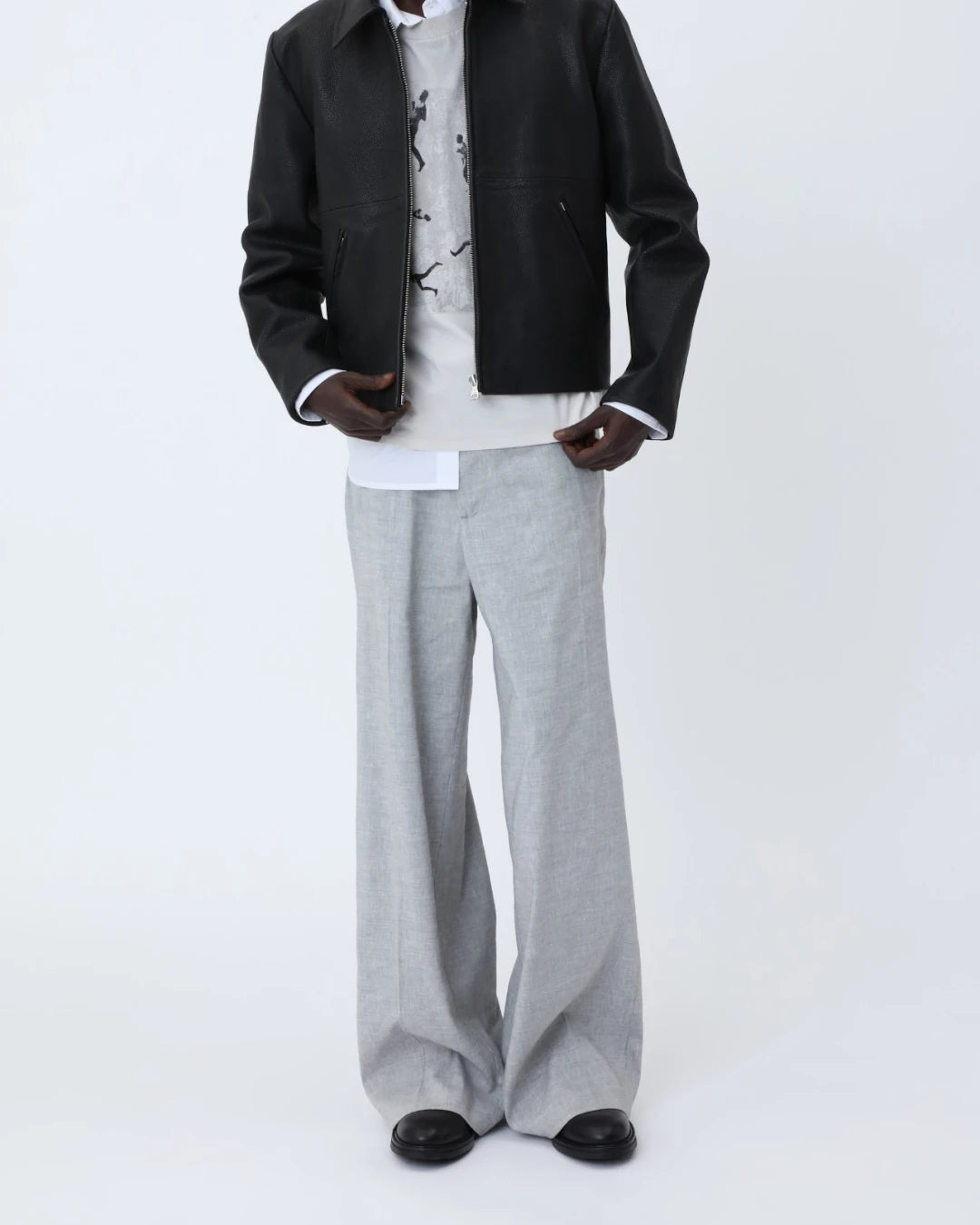 Won Hundred Eron Trousers Light Grey Melange gecombineerd in een moderne herenoutfit
