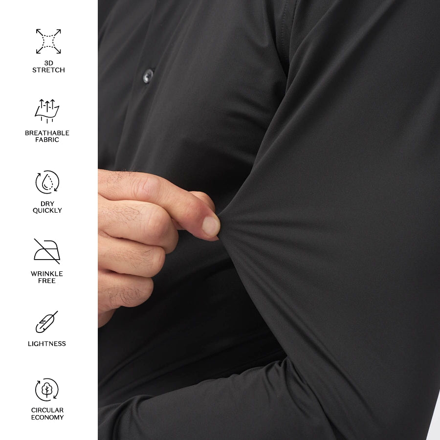 Zwart Xacus Active Shirt voor heren met aansluitende Tailor Fit