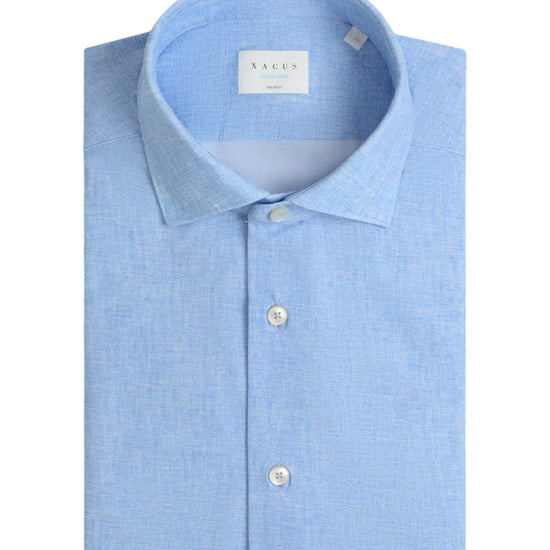 Xacus Tailor Fit Active Shirt Light Blue Melange met linnenlook