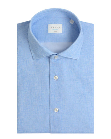 Xacus Tailor Fit Active Shirt Light Blue Melange met linnenlook