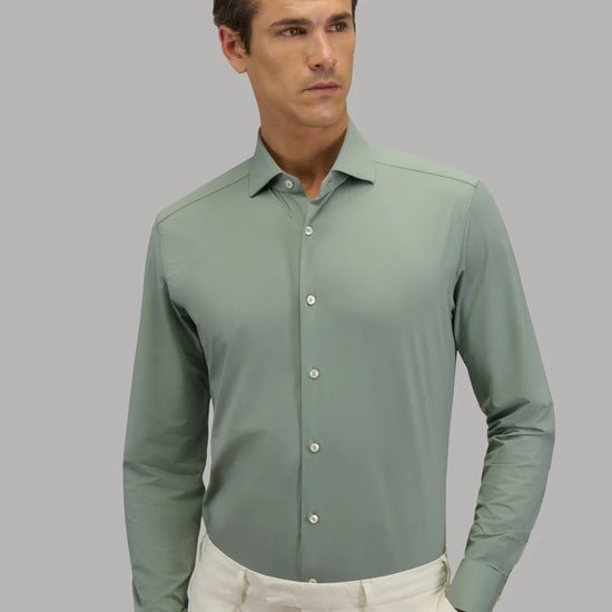 Voorkant van Xacus Active Shirt Sage Green met tailor fit