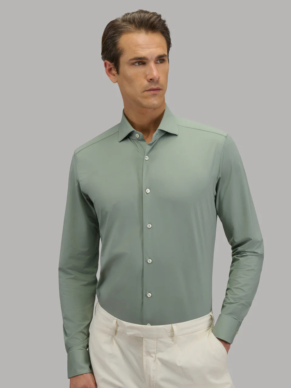Voorkant van Xacus Active Shirt Sage Green met tailor fit