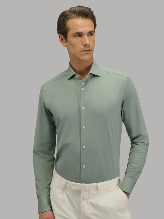 Voorkant van Xacus Active Shirt Sage Green met tailor fit