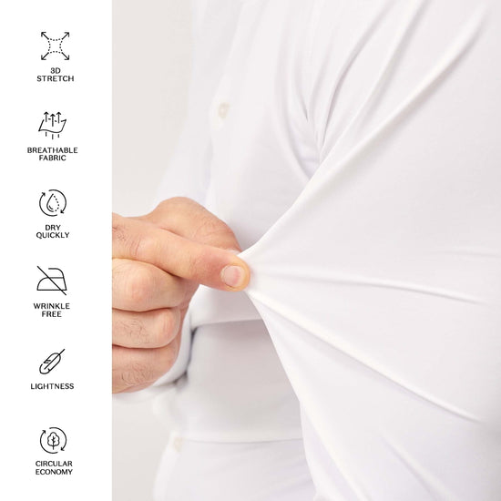Voorkant van het witte Xacus Active Shirt met Slim Fit pasvorm