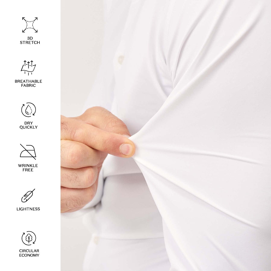Voorkant van het witte Xacus Active Shirt met Slim Fit pasvorm