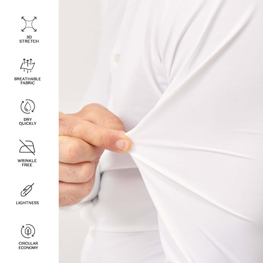 Voorkant van het witte Xacus Active Shirt met Slim Fit pasvorm