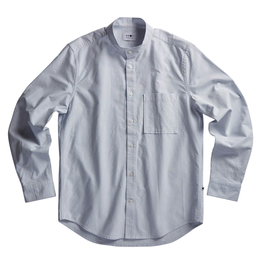 Eddie Shirt | Blue Stripe | Mao Collar 