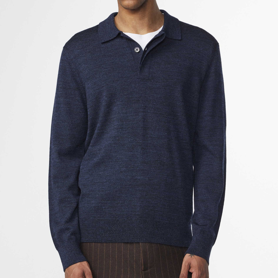 EMERSON WOOL POLO | NAVY MOULINE