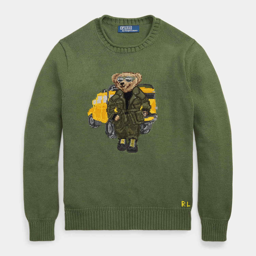 Polo Bear Cotton Roll-Neck Sweater New Olive Defender Bear