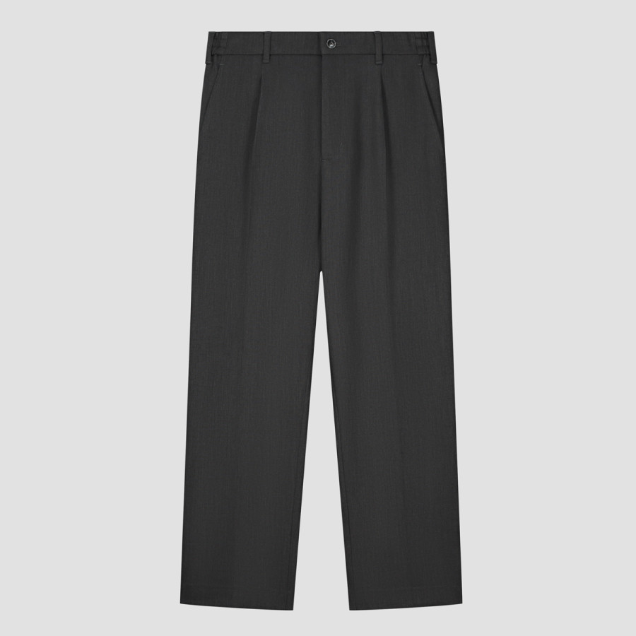 WOOL PLEATED PANTS GREY MELANGE